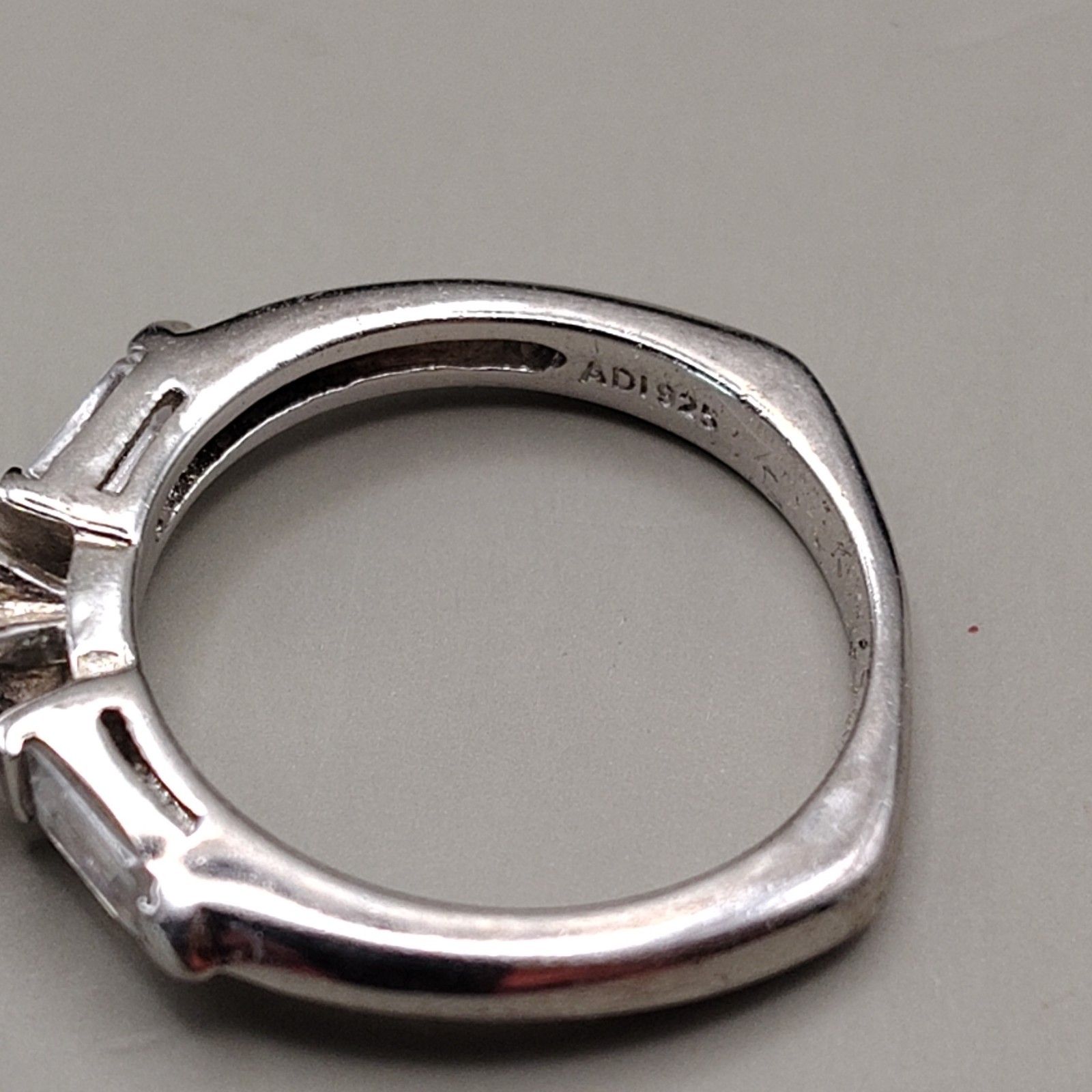 Signed Sterling Round CZ Square Engagement Ring. Size 7, 4.1 Gram