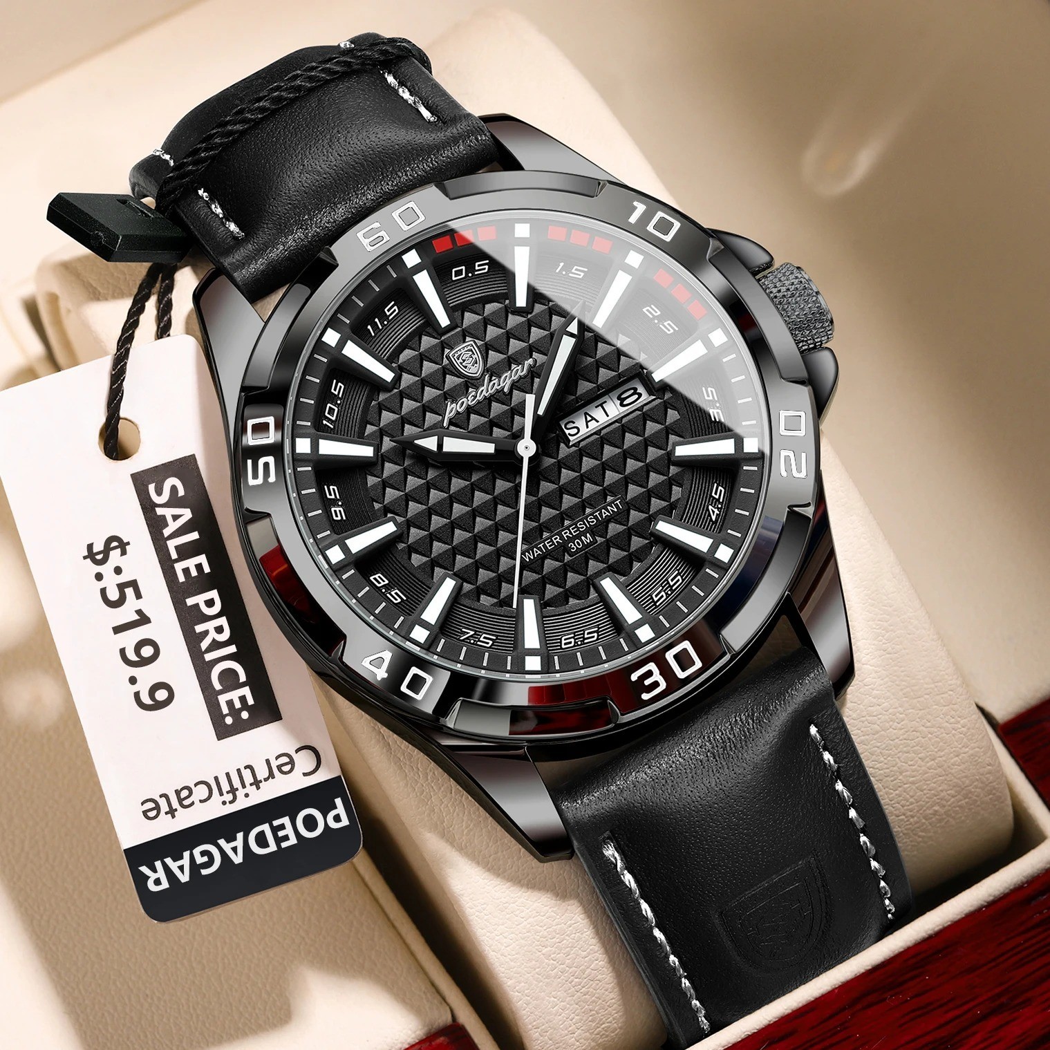 POEDAGAR Original Man Wristwatch Top Luxury Waterproof Luminous Watch Xmas Gift