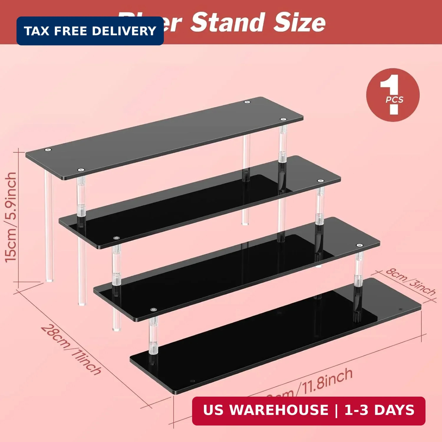4 Tier Acrylic Display Risers, Black Perfume Organizer Stand, Large Cupcake Stan