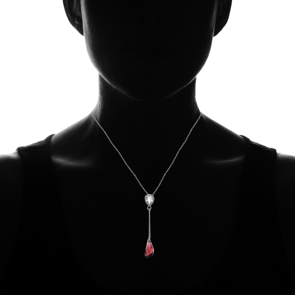 Sterling Silver Burgundy Rock Drop Necklace Adorned with European Crystals
