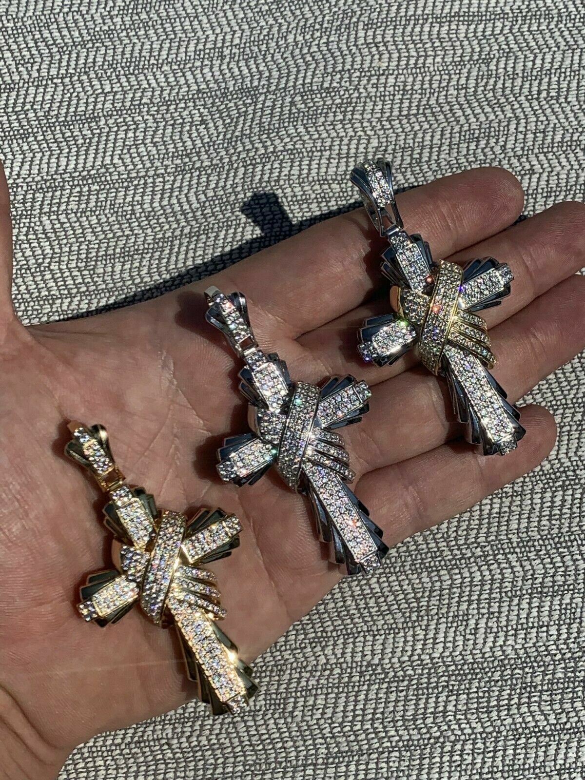 Mens Large Cross Pendant Solid 925 Sterling Silver 14k Gold Plated ICY HipHop CZ