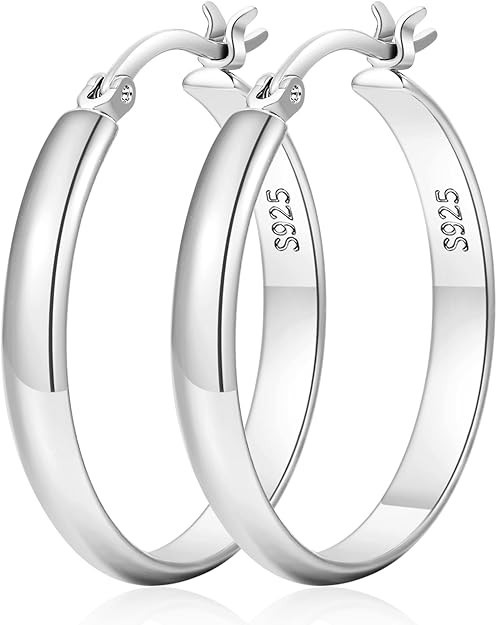 4mm Wide Large Silver Hoop Earrings Lightweight 925 Sterling Silver-40MM