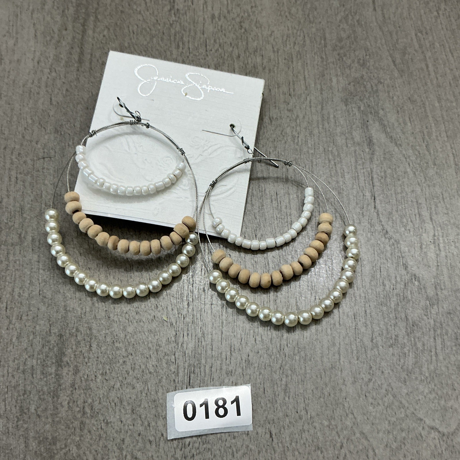 Jessica Simpson Silver Tone Multi-Hoop Beaded Sim Pearl Dangle Hook Earrings
