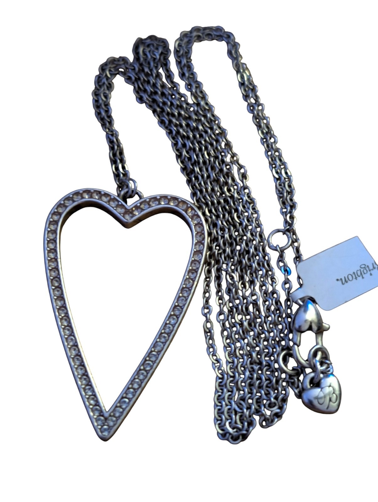 Brighton Starry Night Crystal Open Heart Pendant Necklace Silver Tone 40″ NWT