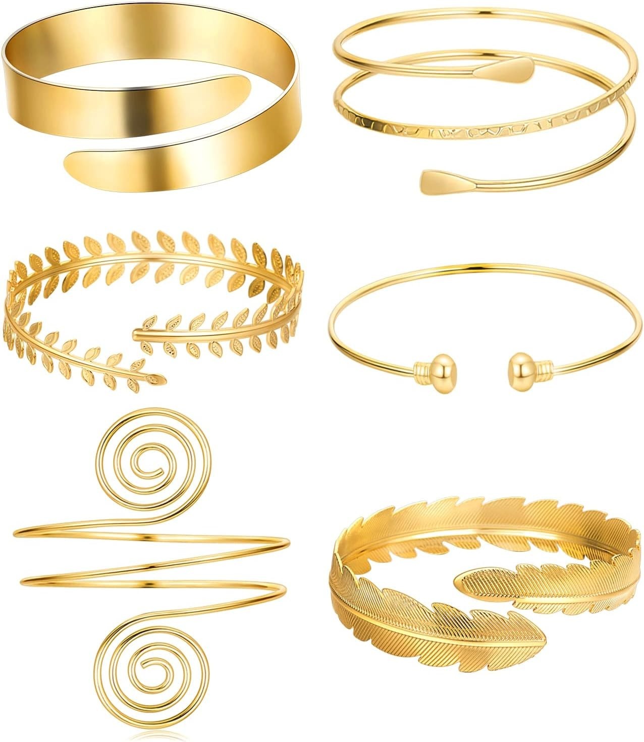 6-Piece Gold Plated Arm Bracelet Set: Adjustable Cuff Bangles for Women