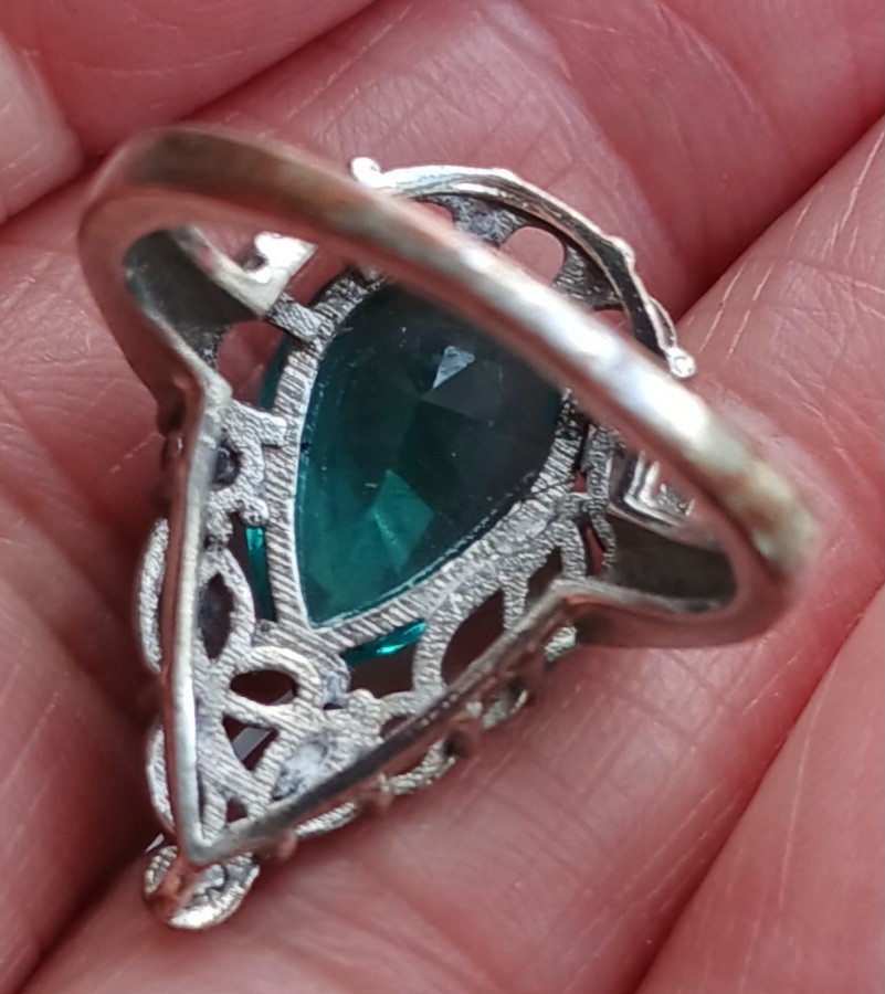 Vtg Cocktail Ring Aqua Blue Silverplate/ Silvertone Estate Ring Sz 7.75