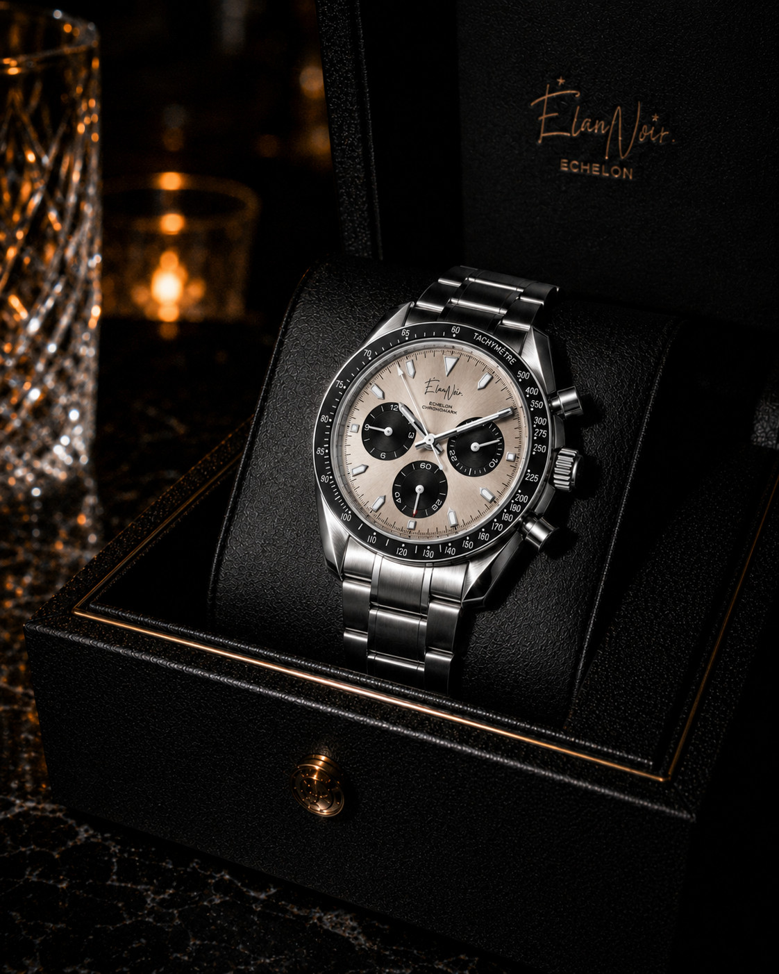 Élan Noir Échelon Chronograph Men’s Watch 40mm Champagne Dial Steel VK63 Custom