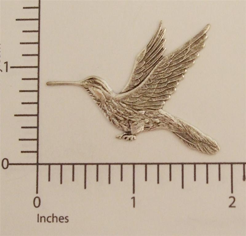 36284 Matte Silver Oxidized Victorian Hummingbird Brass Jewelry Stamping