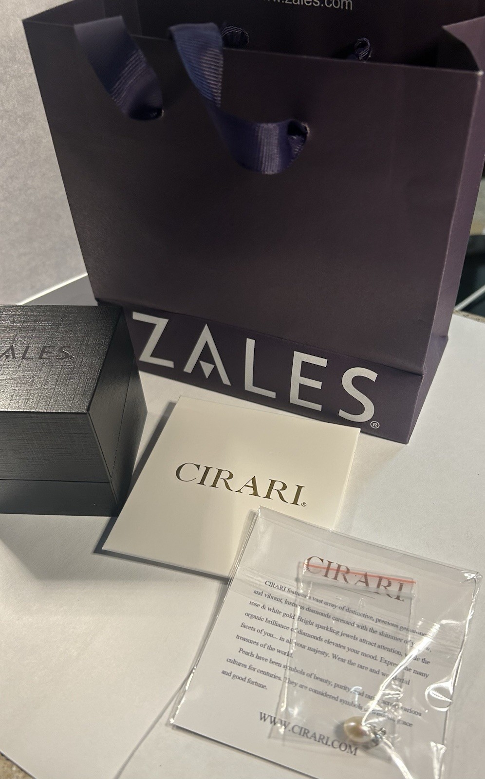 CIRARI 7.00 mm Pearl Charm With Zales Presentation Box, Gift Bag & CIRARI Cloth