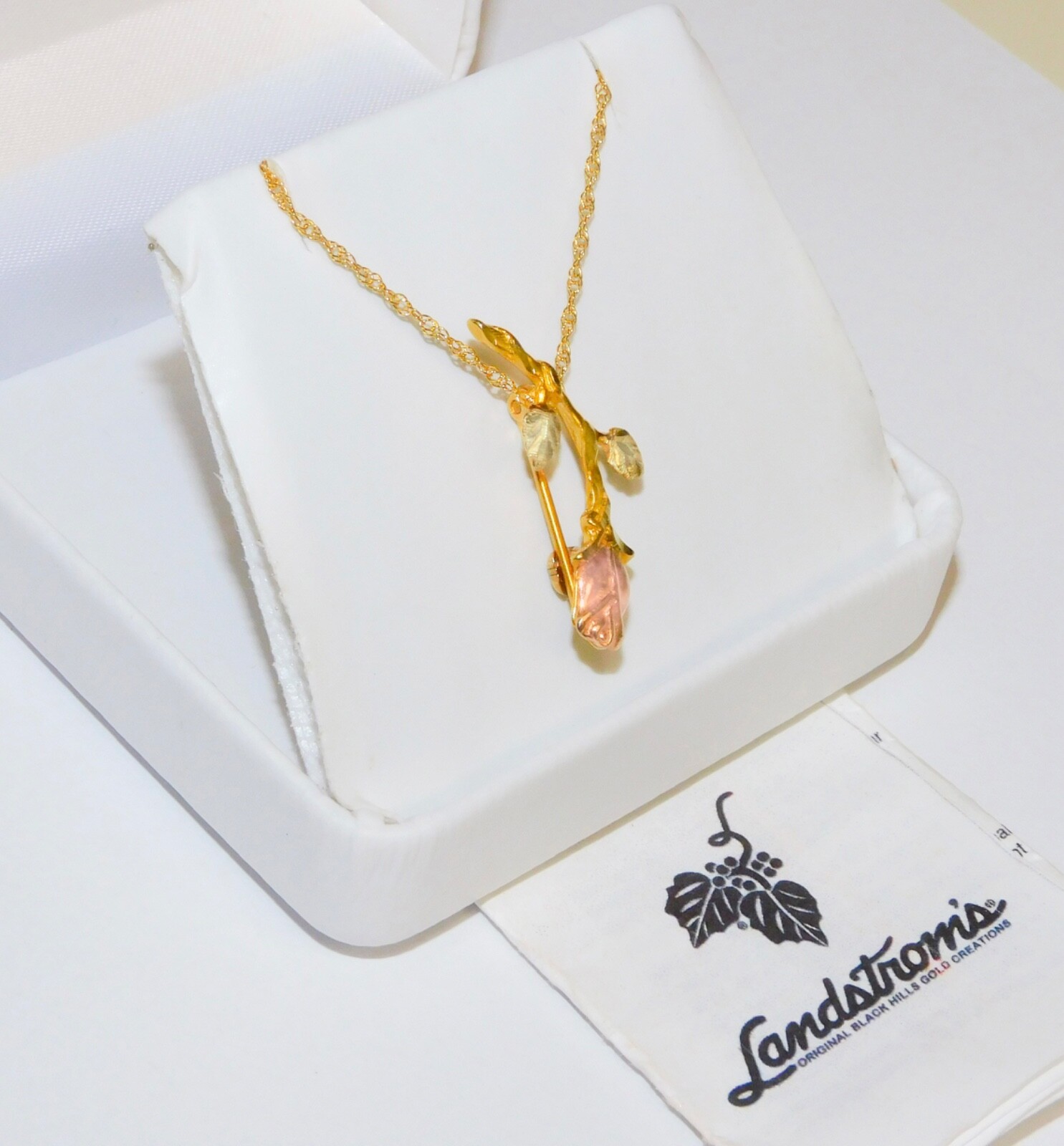 Black Hills Gold 10k Rose Leaves Pendant Brooch Combo Necklace