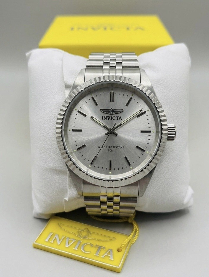 Invicta Specialty 43mm Mens Stainless Steel Watch Silver Dial 29373 50M jubilee