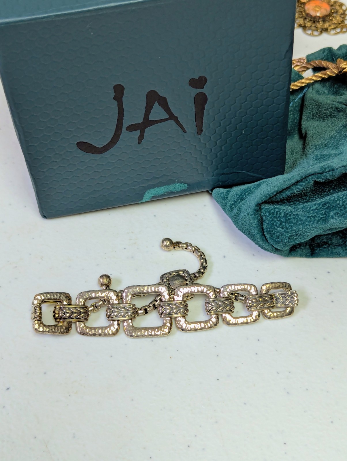 JAI By John Hardy Sterling Silver Adjustable Box-Chain Hammered Square Bracelet
