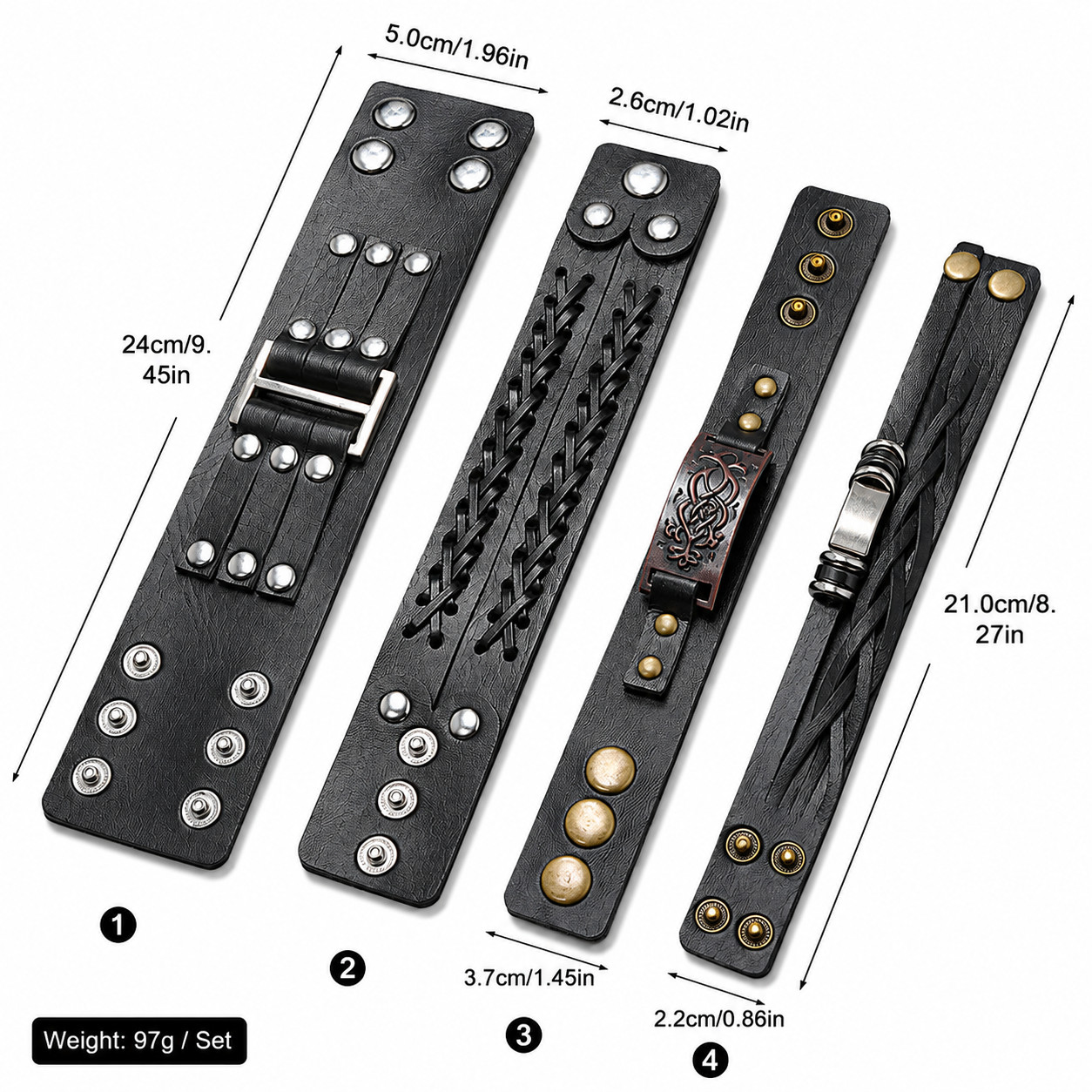4PCS Men’s Punk Leather Bracelet Set Braided Cuff Wristband Rock Bangle Gift