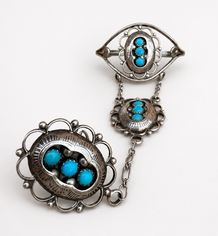 Paul Largo Navajo Sterling Silver Turquoise Hand Chain Slave Bracelet Signed PL