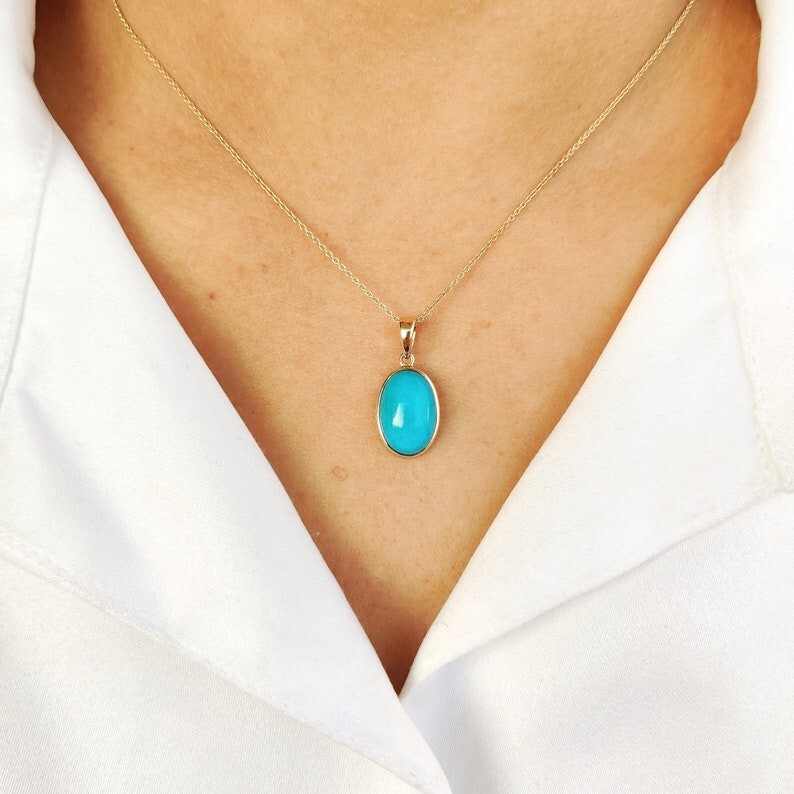 Gold Plated Sleeping Beauty Turquoise Pendant, Turquoise Sterling Silver Pendant
