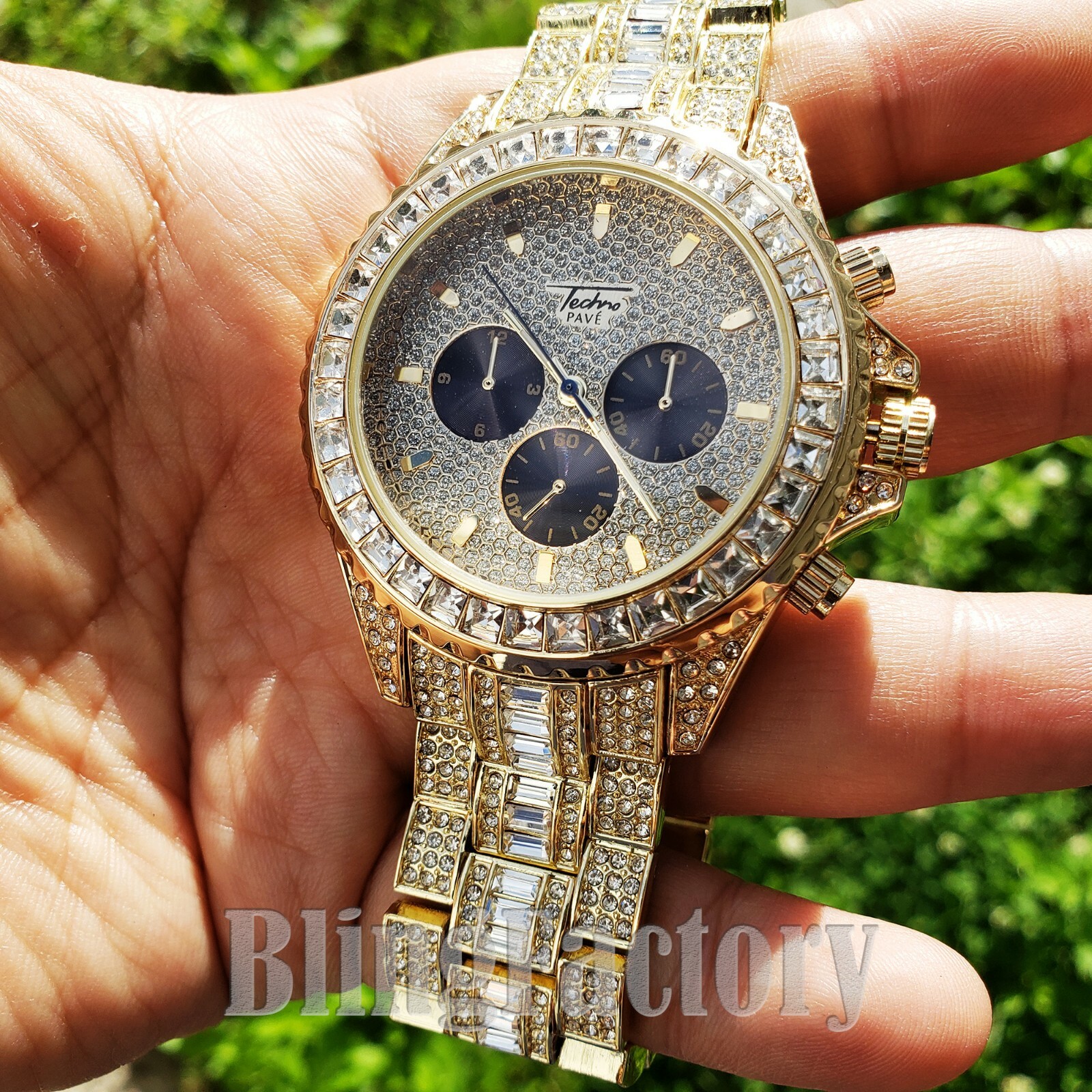 Men’s Luxury Hip Hop Gold PT Metal Full Iced Band Clubbing Dress Bling Watch