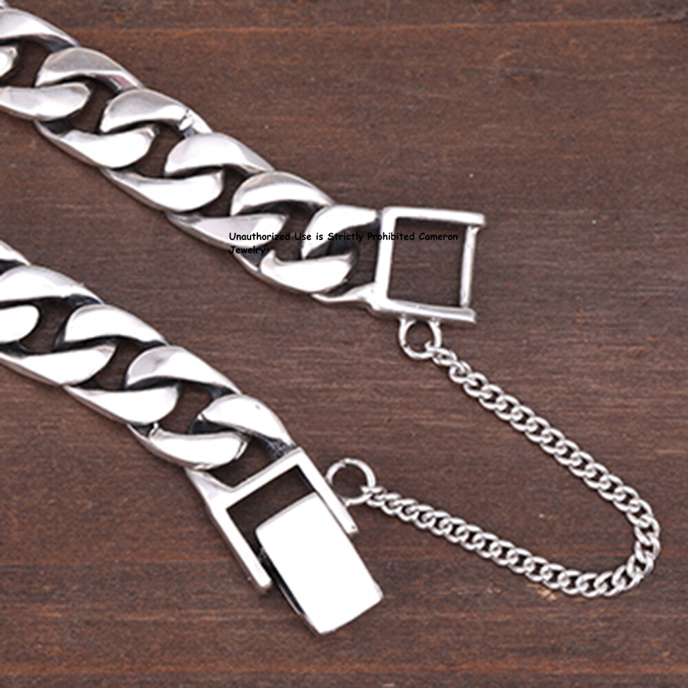 Pure S925 Sterling Silver Chain 8mm Cuban Curb Extend Link Bracelet 6.7-8.3inch