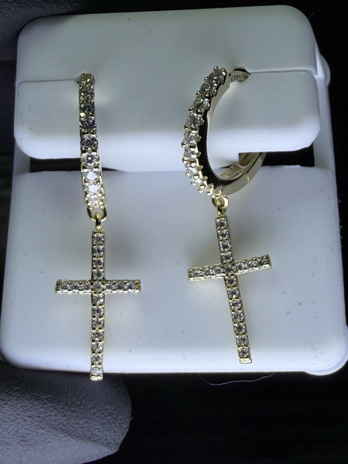 18kt Gold Vermeil/ 925 Sterling Silver Moissanite Cross Huggie Earrings 1CTW