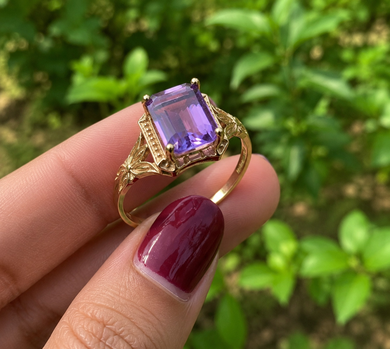 4Ct Emerald Cut Lab Created Amethyst Halo Engagement Ring 14K Yellow Gold Plated