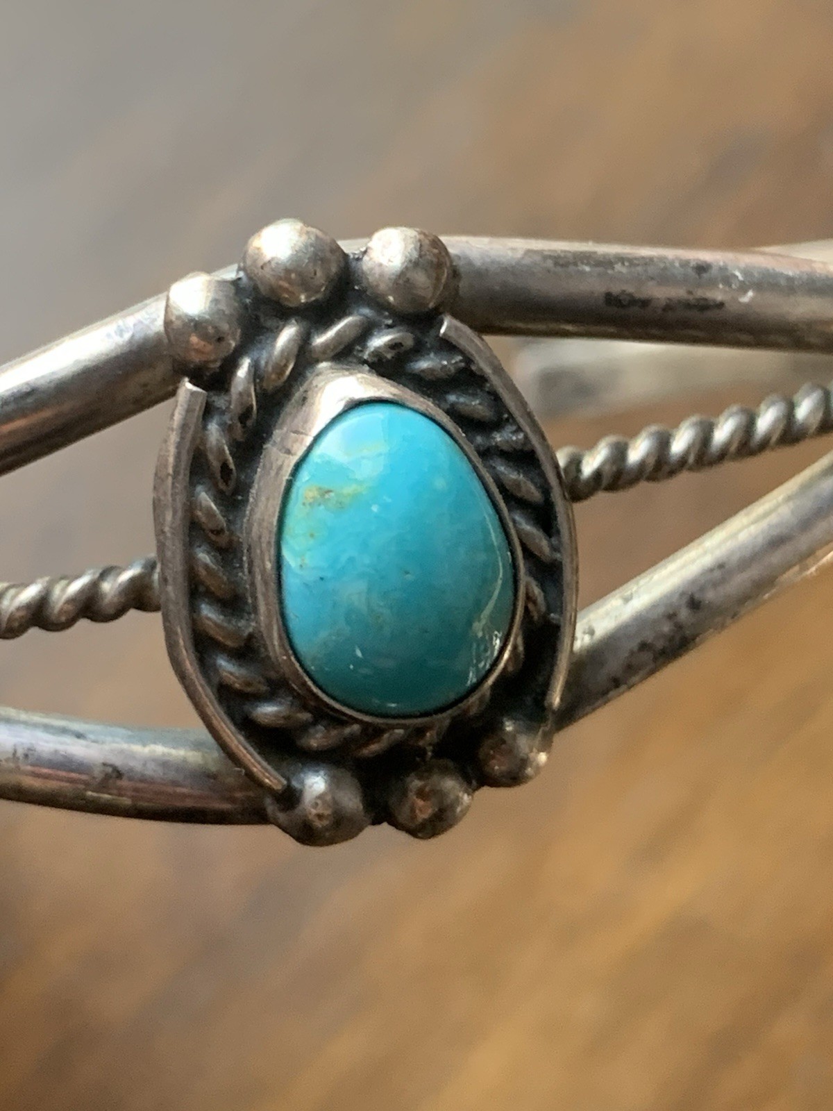 Vintage sterling silver Turquoise Cuff Bracelet. **acid test confirms Sterling