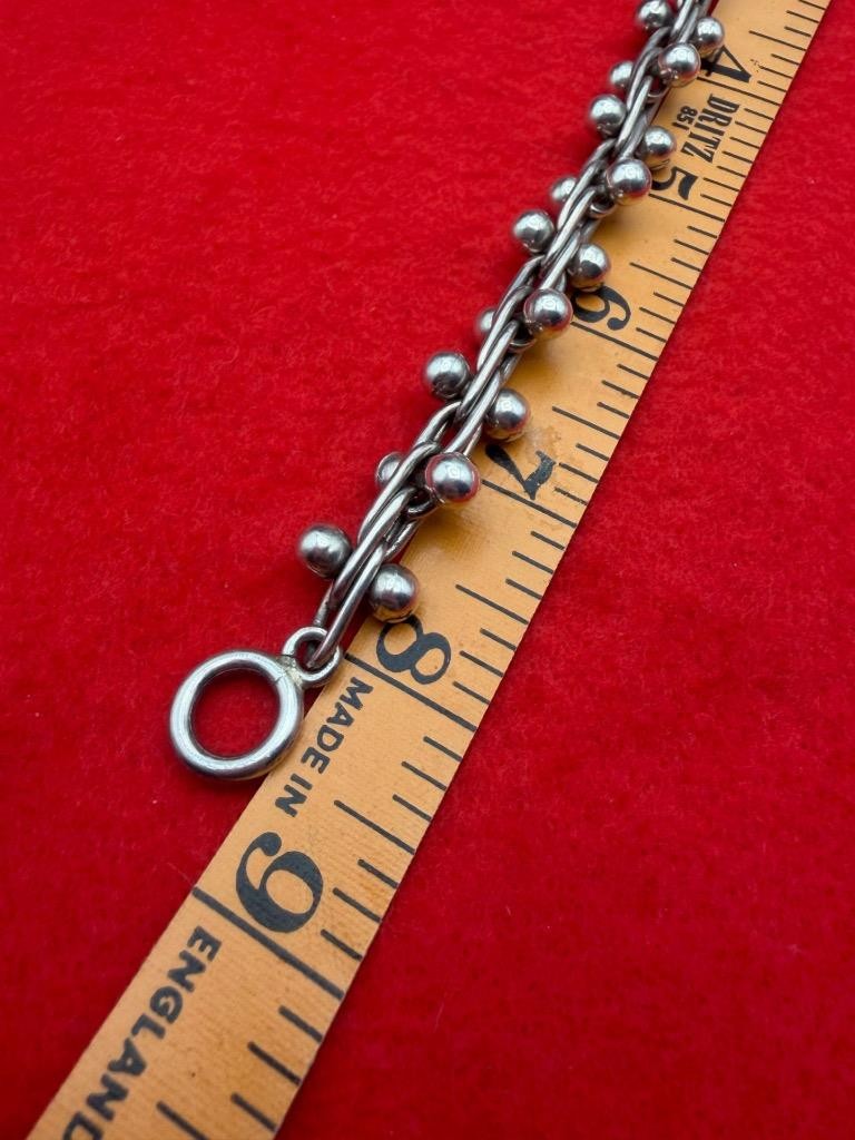 Vintage 925 Sterling Silver DNA Pattern Link Ball Bead Heavy Bracelet 8 1/2″