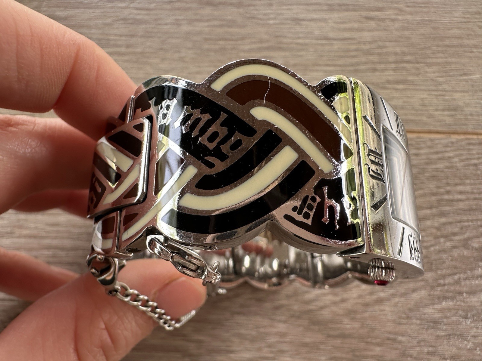 Rare Vintage Y2K L.A.M.B. Gwen Stefani Enamel & Metal Cuff Bangle Wrist Watch