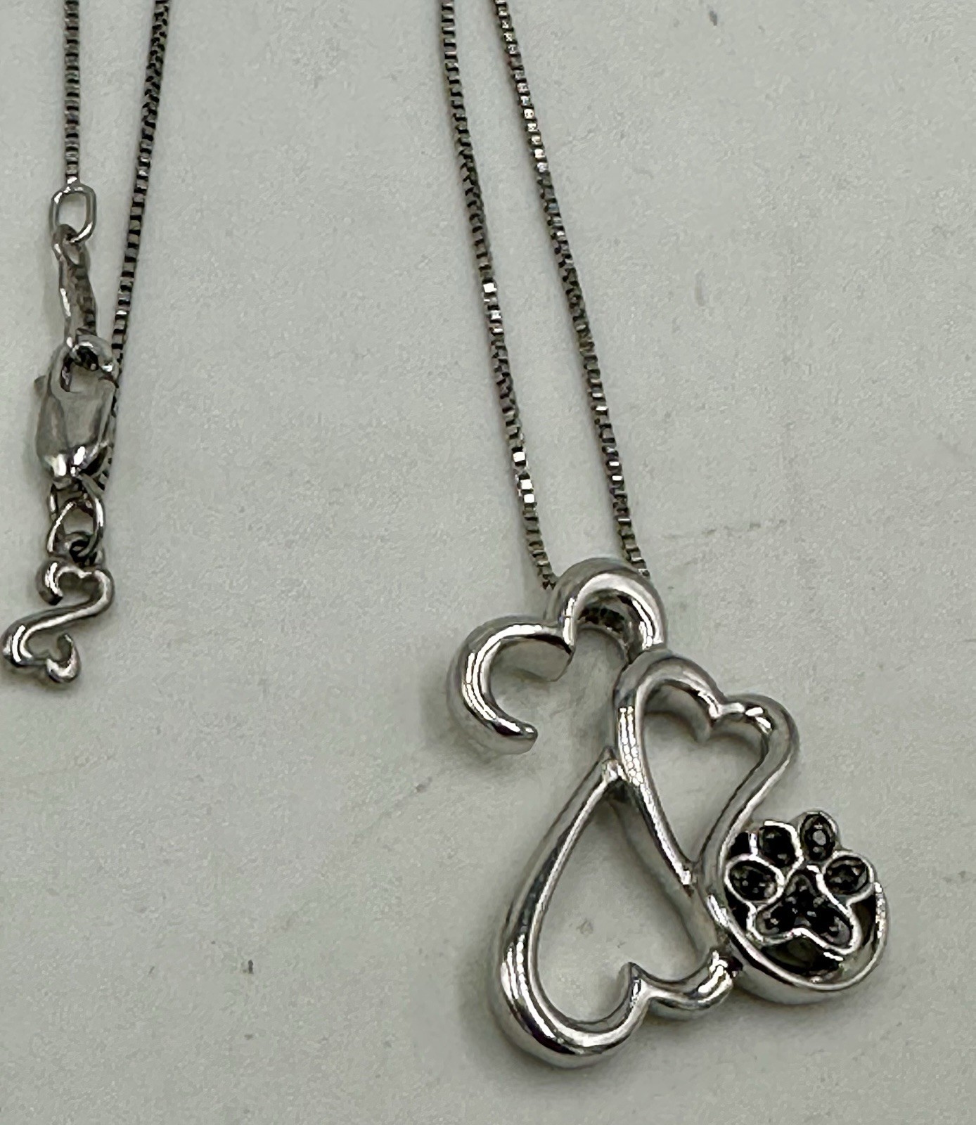 Jane Seymour Open Hearts Paw Print Black Diamond 925 Sterling Silver Necklace