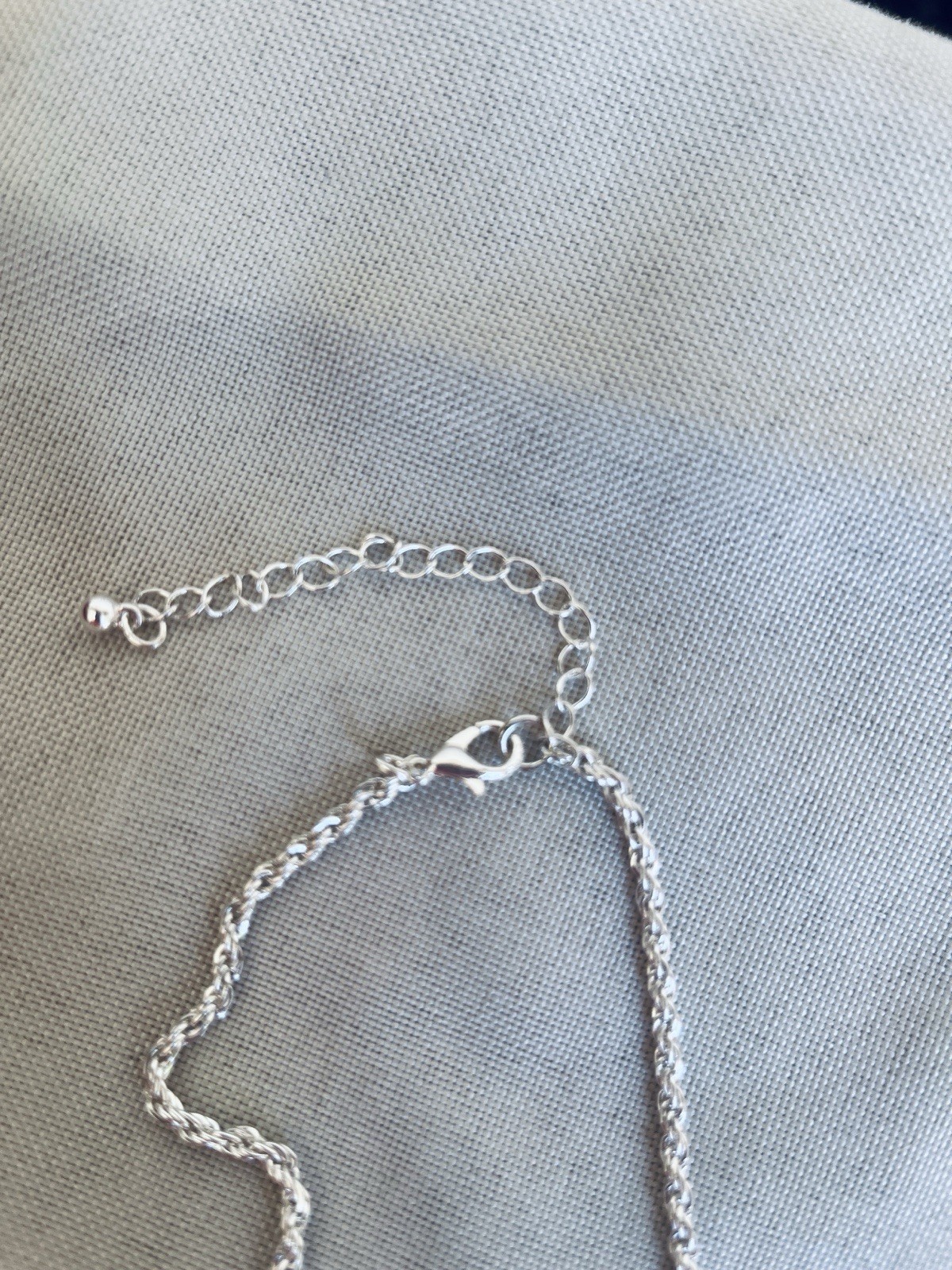 Silver Tone Rope Chain Necklace w/ Lobster Clasp & Adjustable Extender