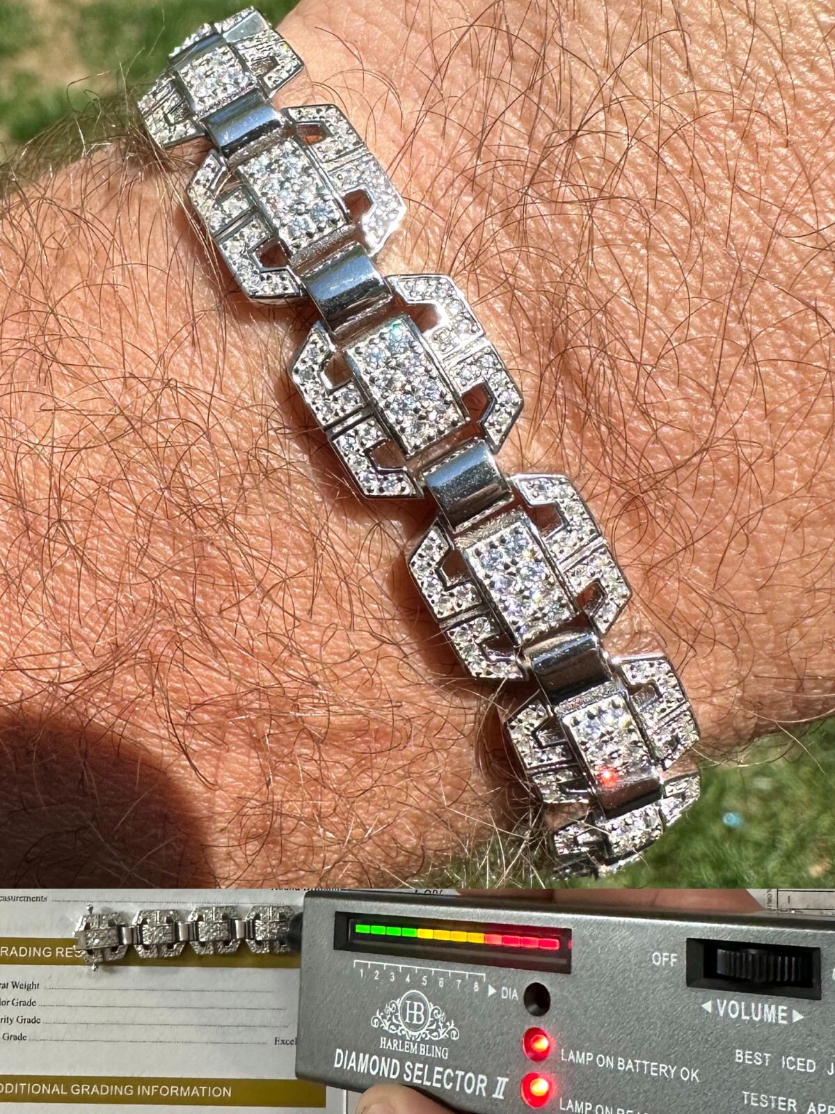 Men’s Moissanite Custom Link Real 925 Sterling Silver Bracelet Passes Tester