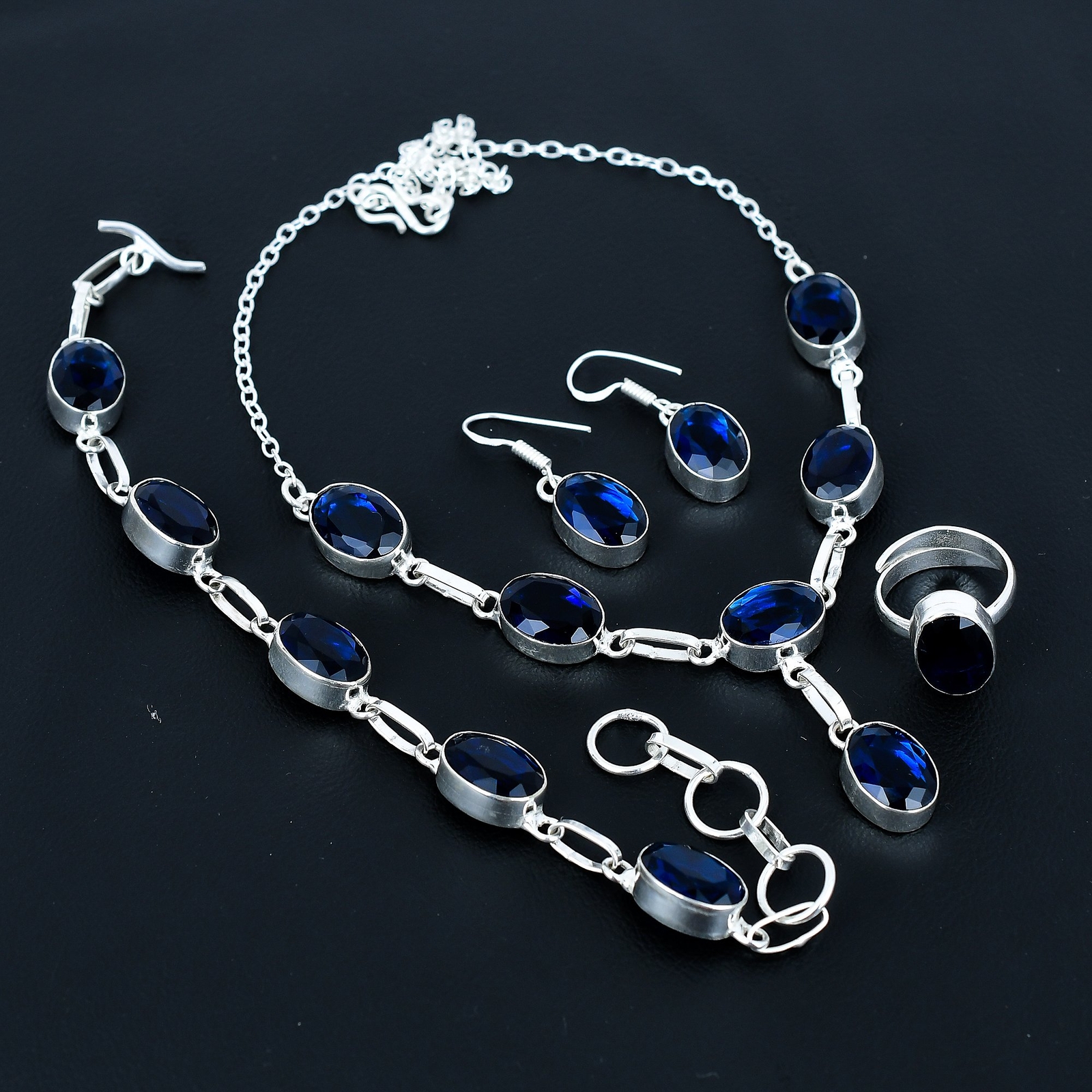 Iolite 925 Sterling Silver Oval Gemstone Handmade Ethnic Gift Jewelry Set VJ 195
