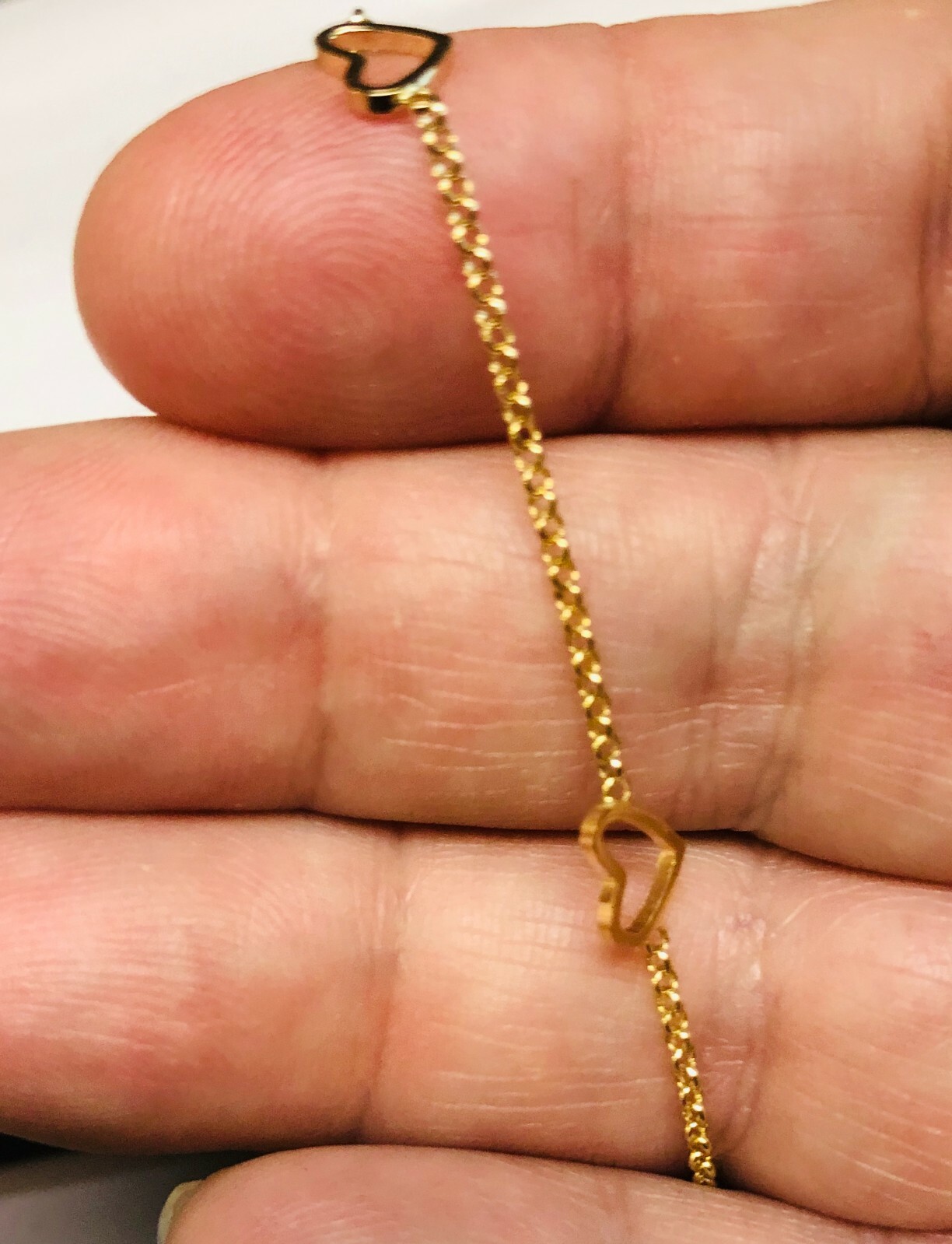 14k Yellow Gold 6″ Child Shiny Fancy Heart Bracelet with Lobster Clasp 1.4Grams