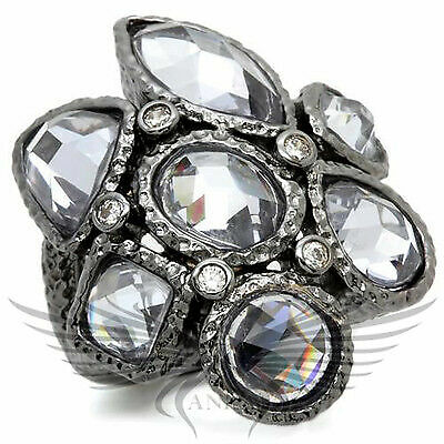 Brilliant Cubic Zircon CZ AAA Ruthenium Cocktail Fashion Ring 5 6 7 9 10 0W120