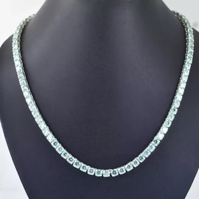 28Ct Round Lab Created Blue Diamond Tennis Necklace 14k White Gold Plated 18″