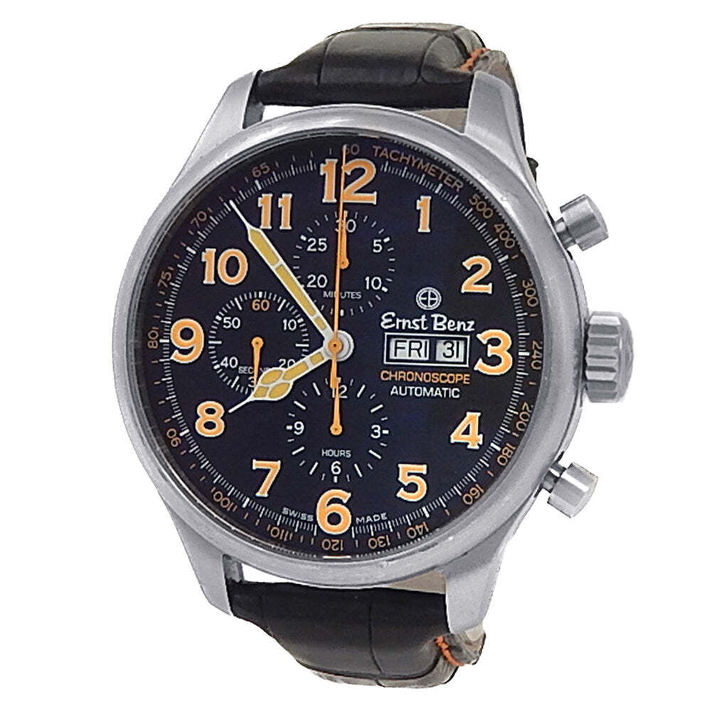 Ernst Benz Chronoscope Stainless Steel Leather Automatic Black Men’s Watch 10100