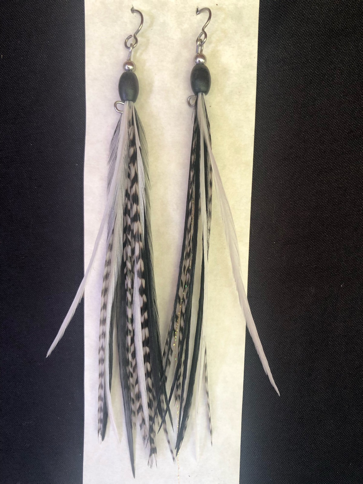 Feather Earrings 5-6 inch Black and White mix