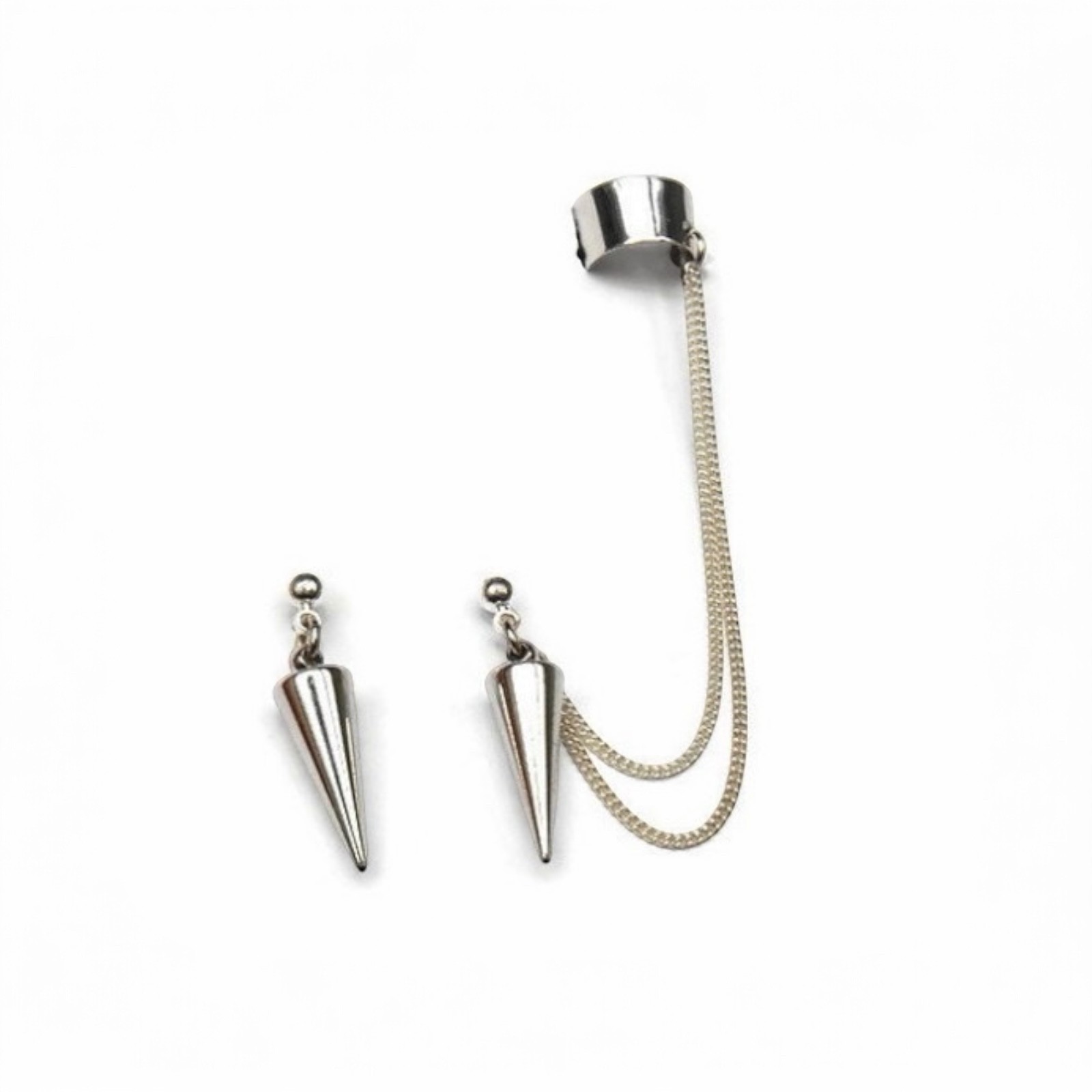 Punk Rock Rivets Chain Tassel Dangle Ear Stud Cuff Wrap Earrings Eardrop B23