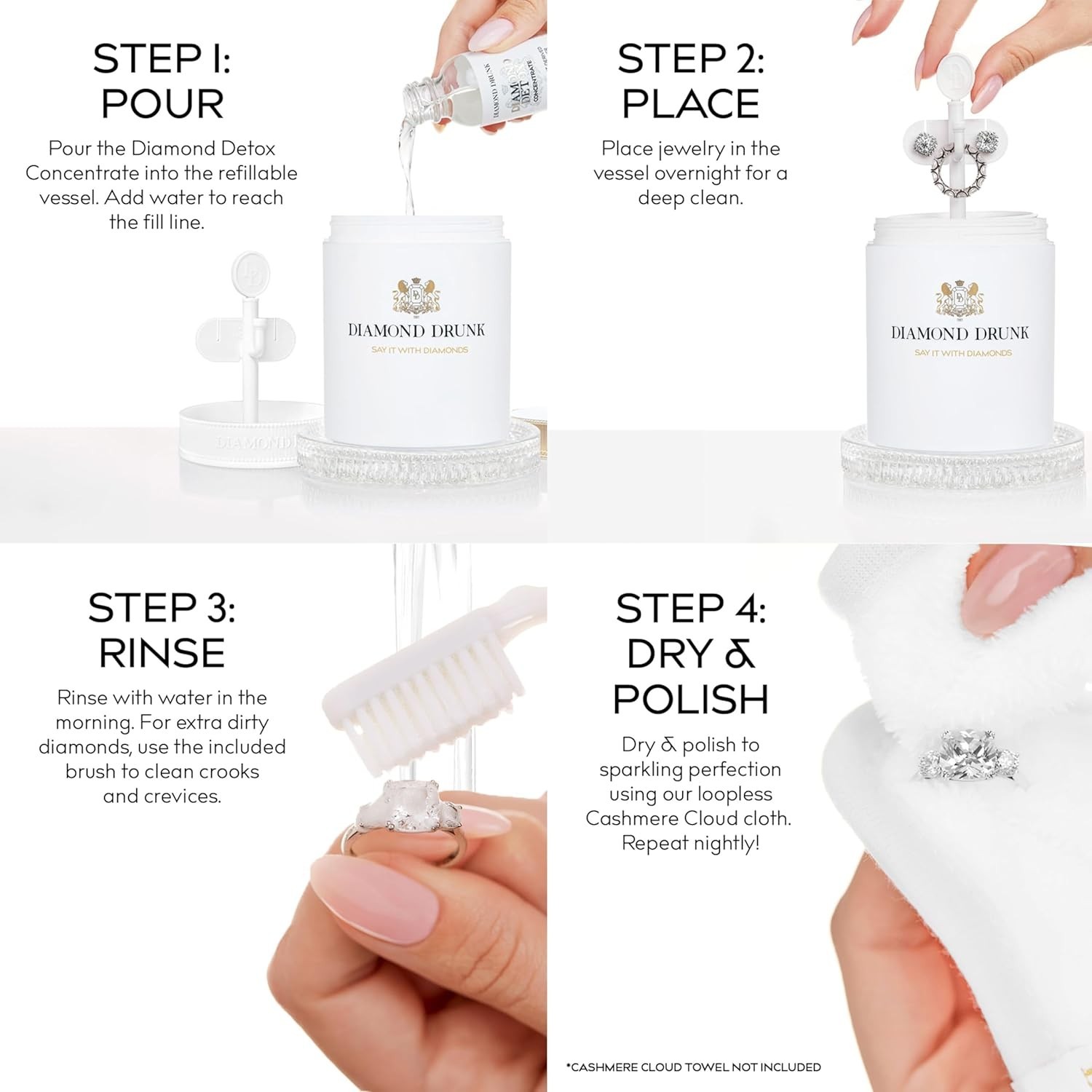 Diamond Jewelry Cleaning Kit Non-Toxic Gold Platinum Rings Fine Jewelry Care