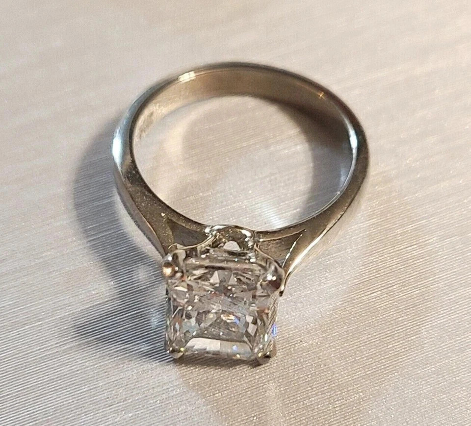 3Ct Radiant-Cut VVS1 Moissanite Solitaire Engagement Ring 14K White Gold Plated