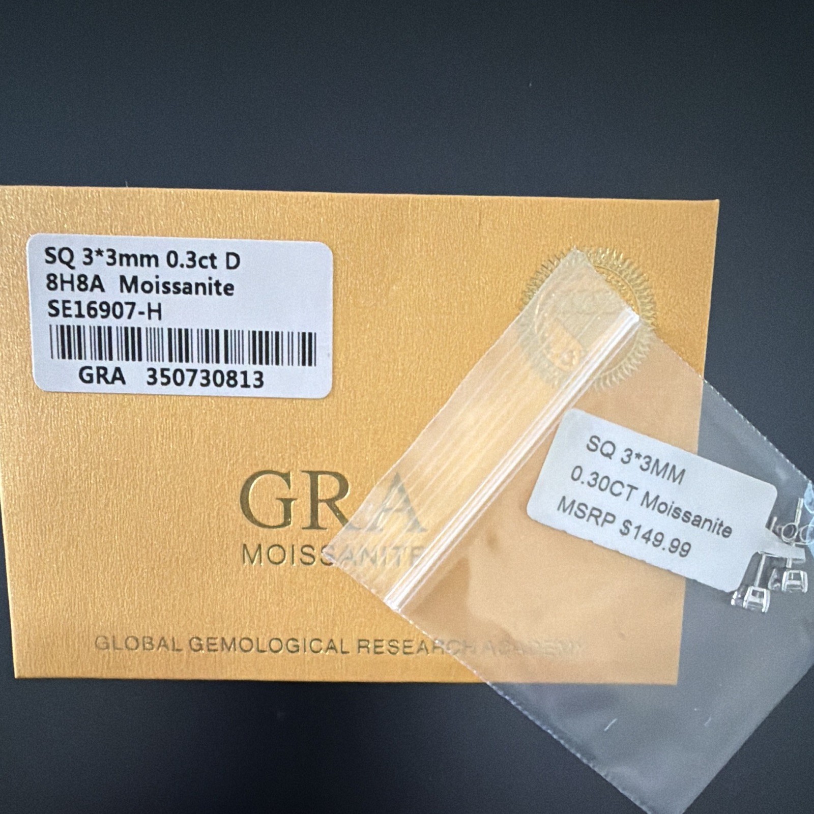 GRA Moissanite Square 3x3mm 0.3ct D GRA Certified Loose Gemstone SE16907-H