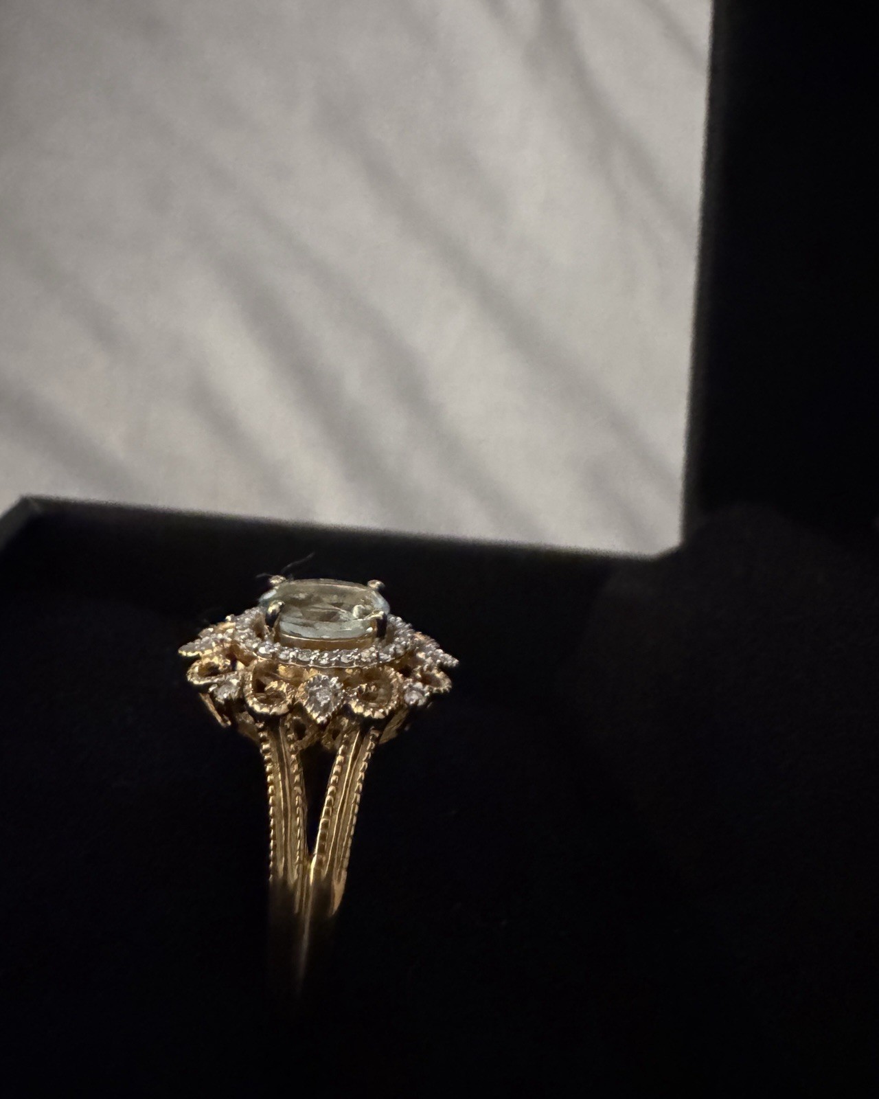Solid 10K 10Kt Yellow Gold Natural Oval Aquamarine Diamond Women’s Ring Size 8.5