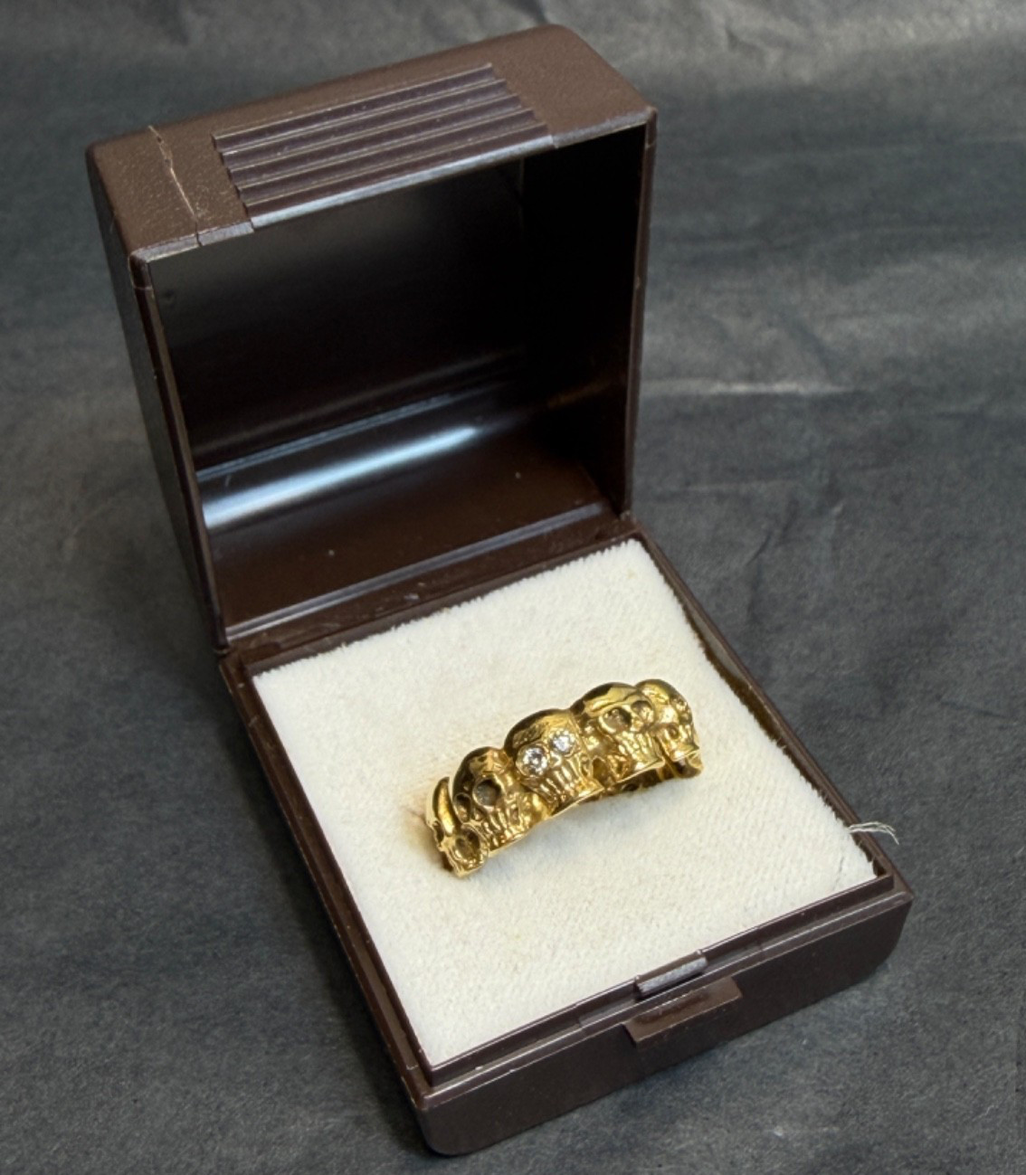 Antique Victorian Memento Mori Skulls Men Gild Silver Eternity Band Ring Diamond