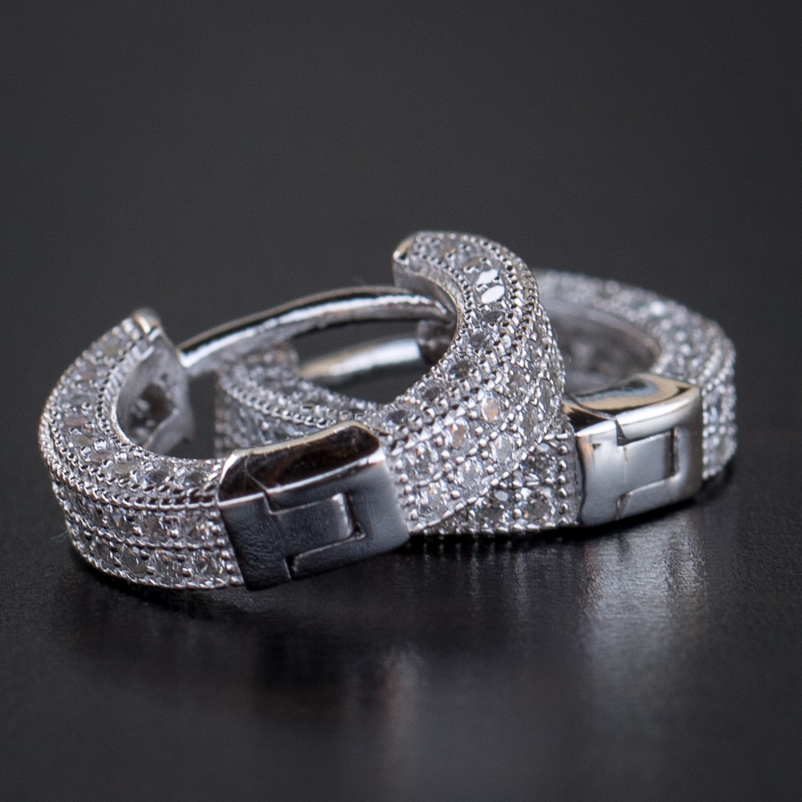 Men’s Small White Gold Plated 925 Sterling Silver Iced Hoop Earrings