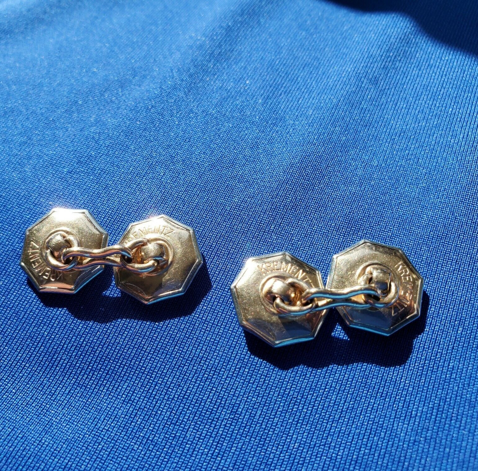 Original VINTAGE KREMENTZ ART DECO ENGRAVED PEARL CUFF LINKS OCTAGON DESIGN