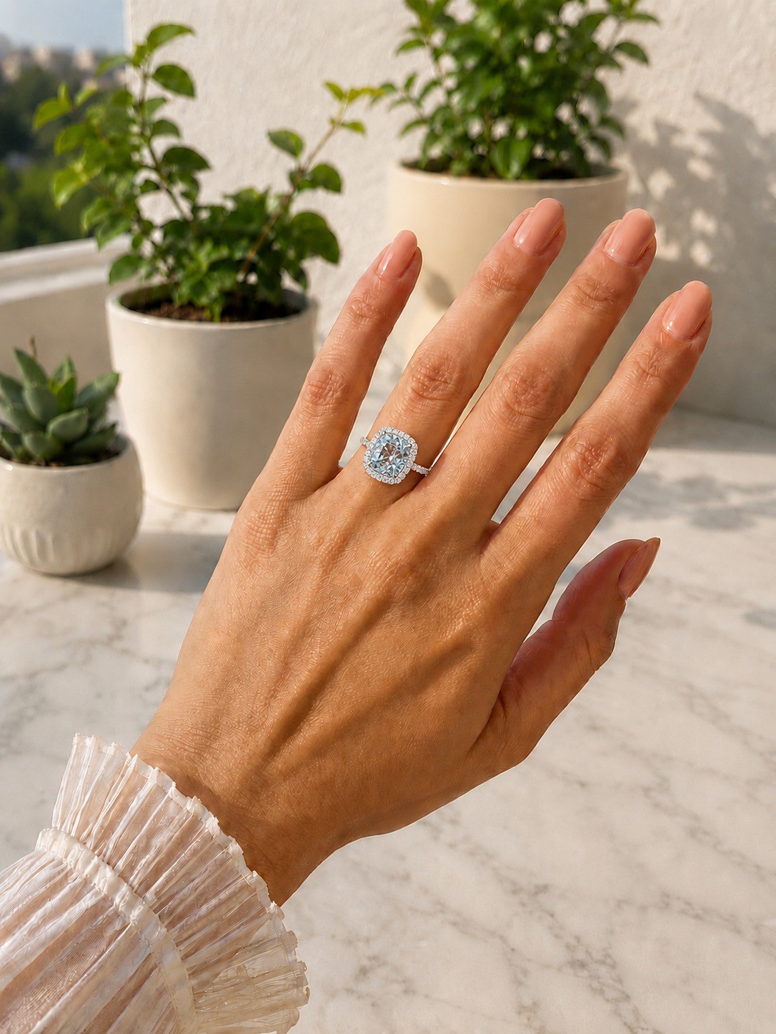 2.04 Ct Cushion Cut Natural Aquamarine Diamond Ring 14K Solid Yellow Gold