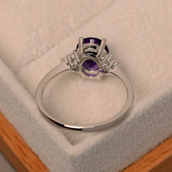 2.15 Ct Oval Cut Natural Amethyst Diamond Engagement Ring 14K White Gold Size 7