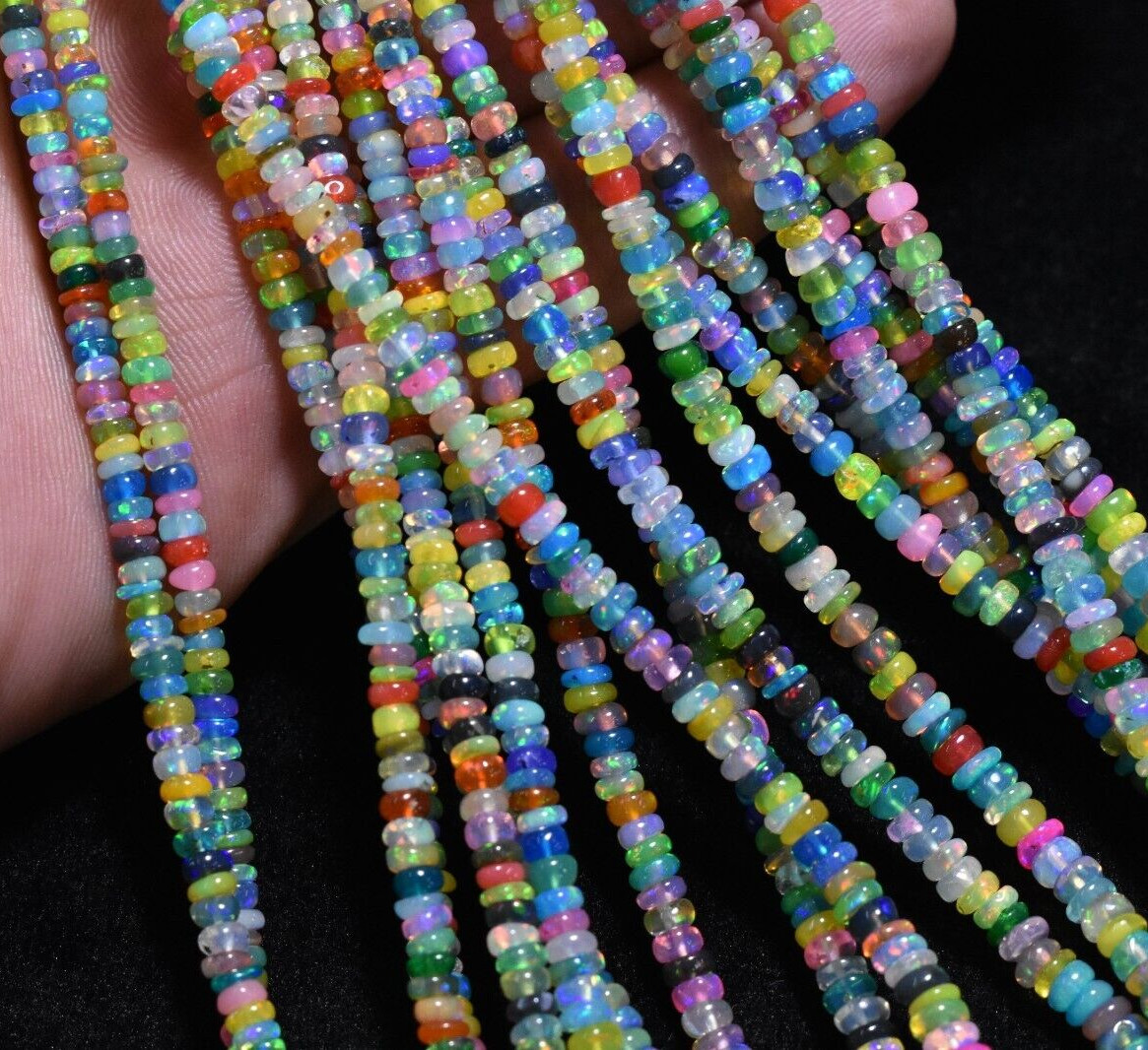 AAA++ Disco Ethiopian Opal Smooth Rondelle Gemstone Beads 16″ Strand 2.5-4.5mm
