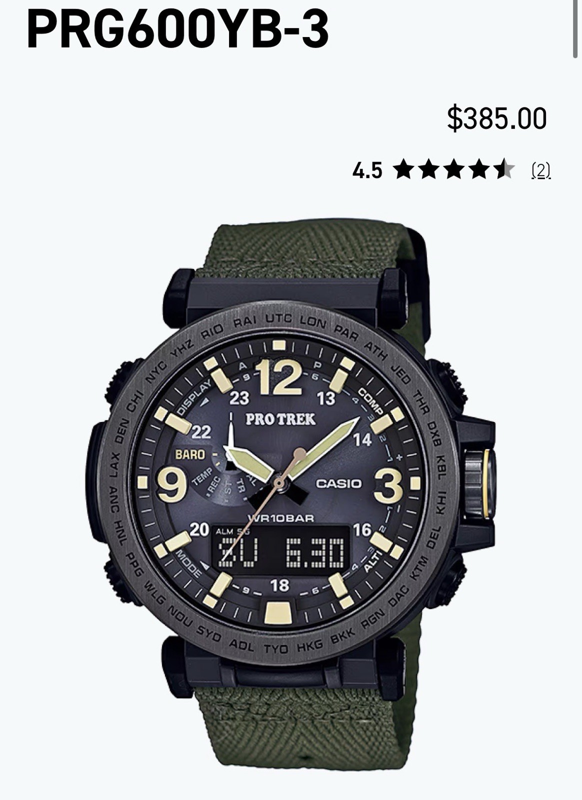 Casio PRO TREK Men’s Black Watch – PRG600YB-3 NEW