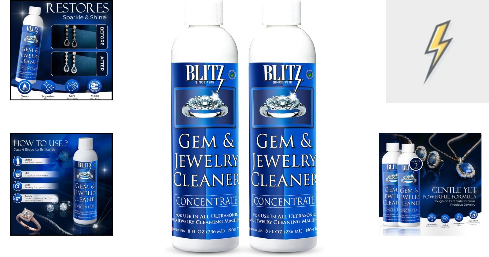 Non-Toxic Concentrated Gem & Jewelry Cleaner for Gold, Silver, and Diamonds 8oz