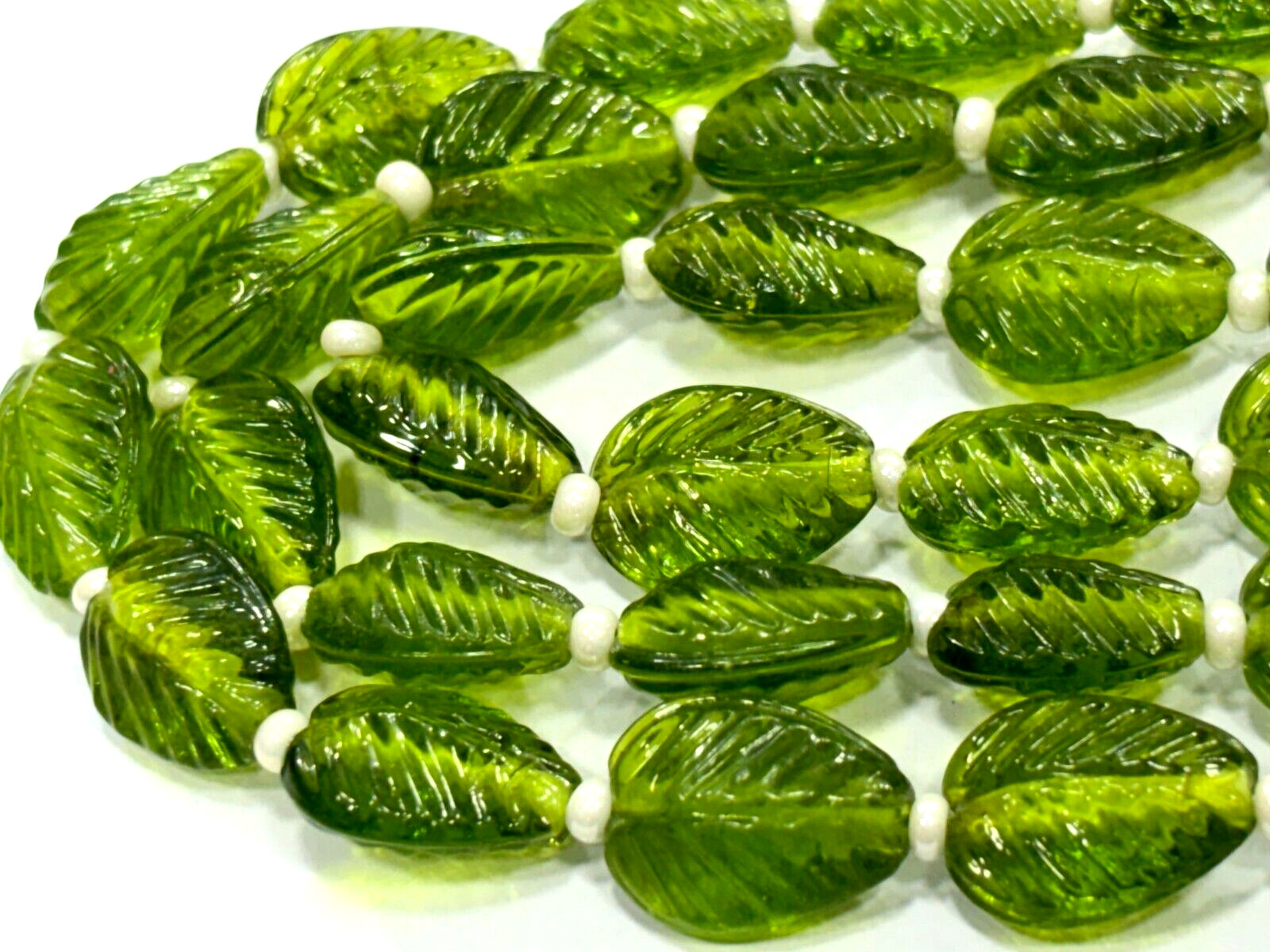 Peridot Pear Carved 10X14-11X15 MM Beads 18″inch 1 Necklace 3 Layer