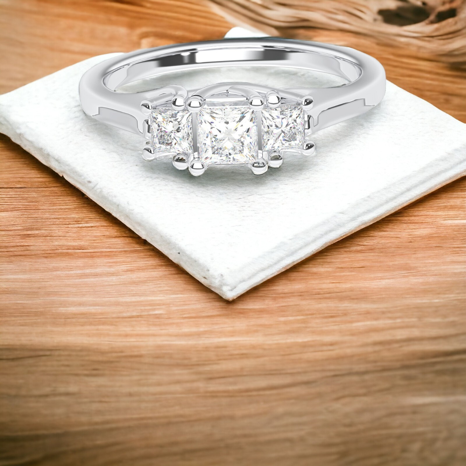 0.60Ct Princess Cut Moissanite 3 Stone Engagement Ring in 10K Gold for Women
